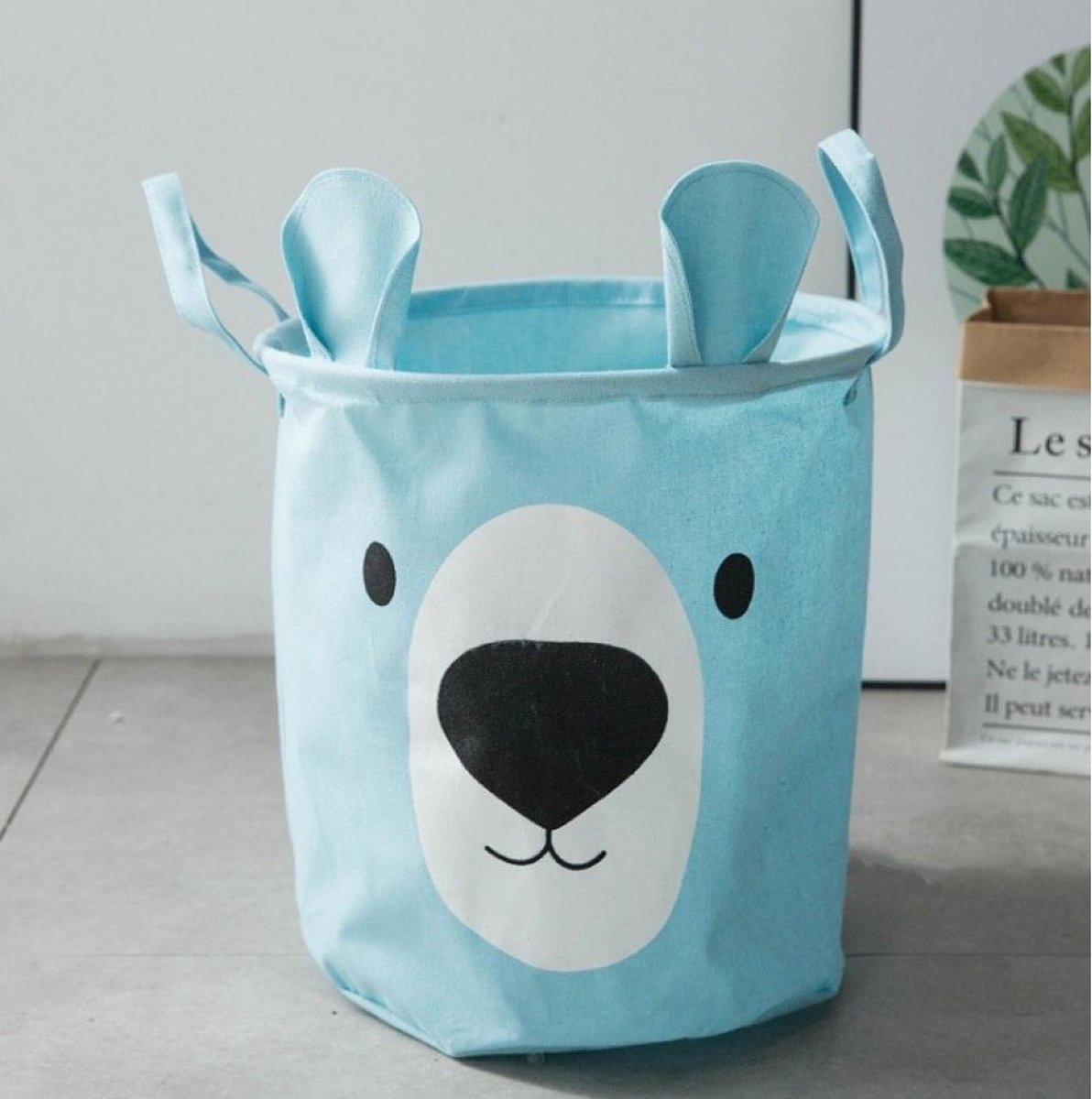 Container - Tas - Wasmand - Speelgoed mand - Teddybeer - Blauw (37x40cm)
