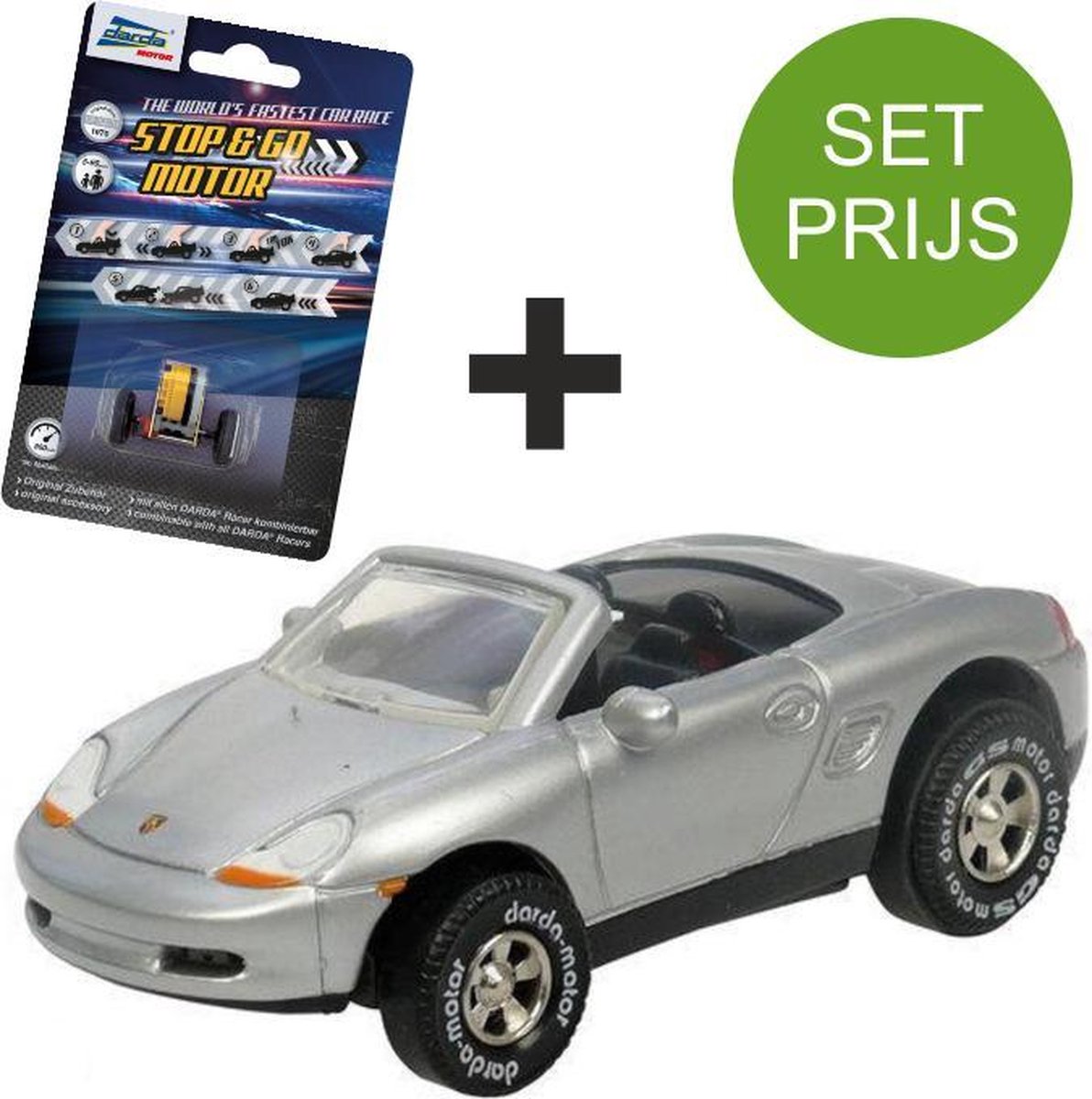 Darda Racebaan auto Porsche Boxter zilver +  extra stop en go motor