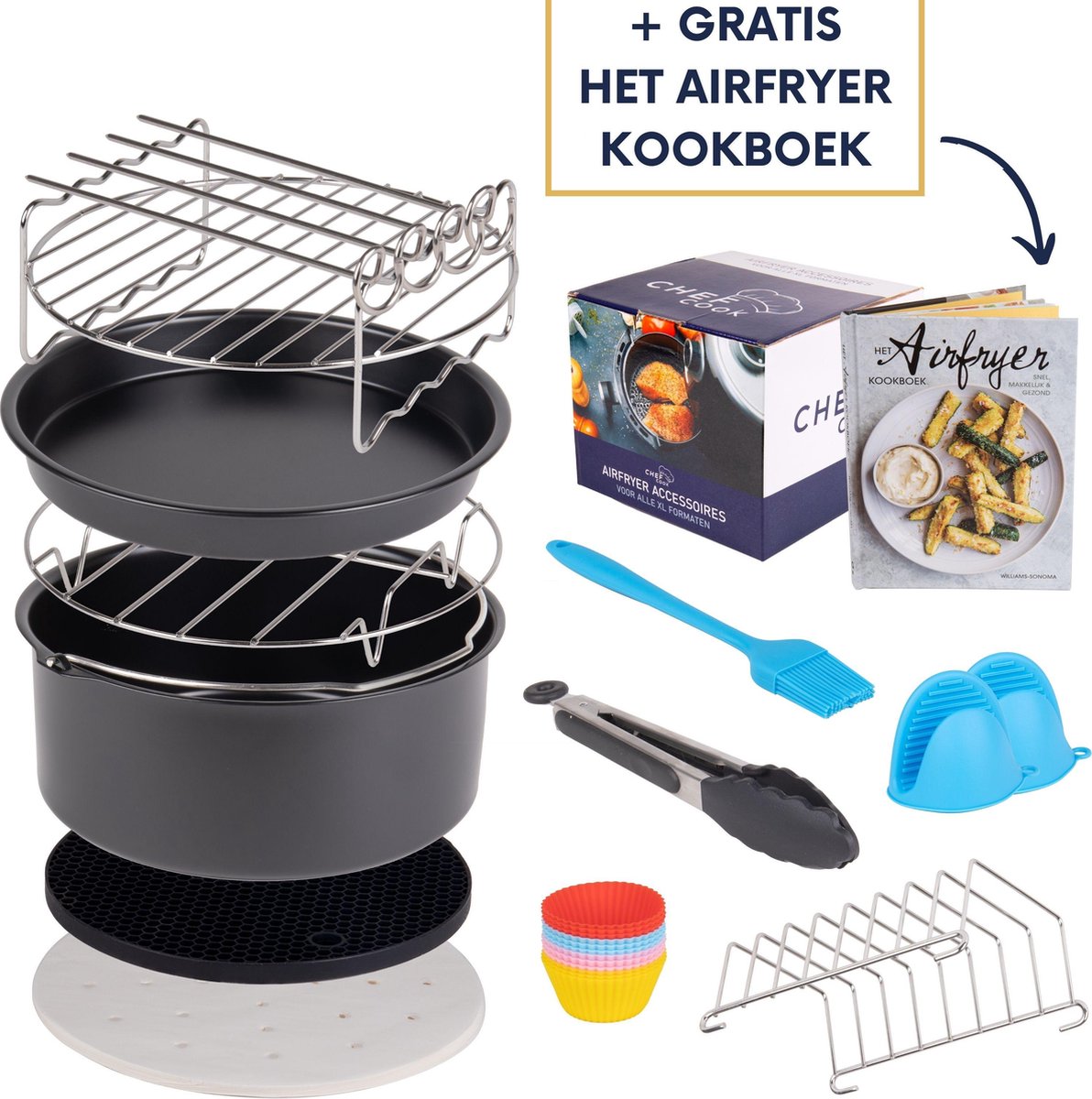 Heteluchtfriteuse accesoires inclusief "het airfryer kookboek" XL set - vanaf ø20 cm