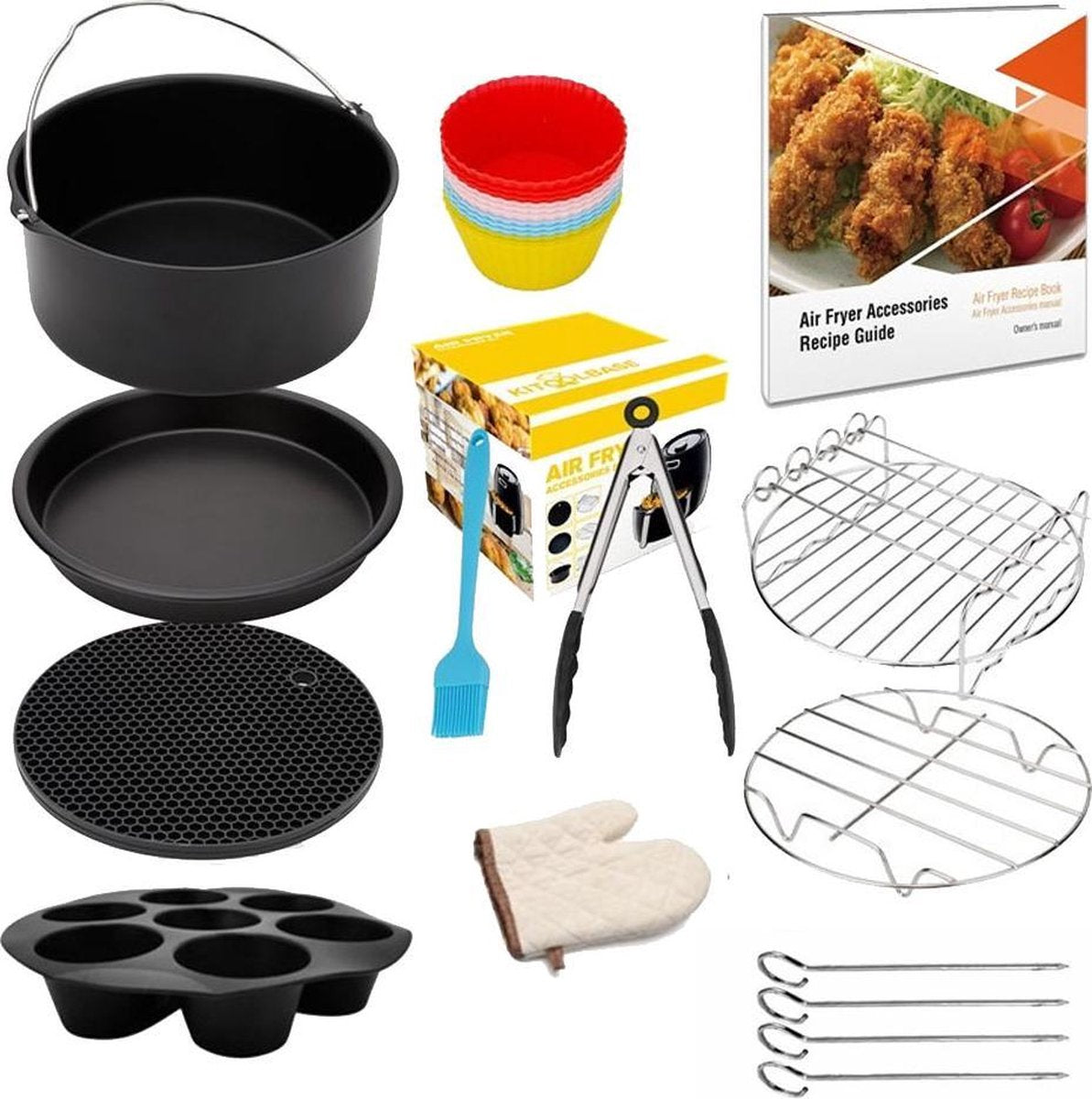 Innovaland Premium Heteluchtfriteuse accessoires Set XL en XXL  - 12 Delige Set - Inclusief Gratis Kookboek - Voor Philips