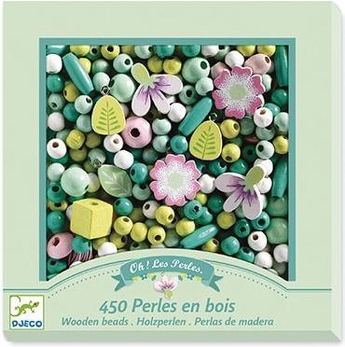 Djeco - Houten Parels Bloemen en Blaadjes - 4+