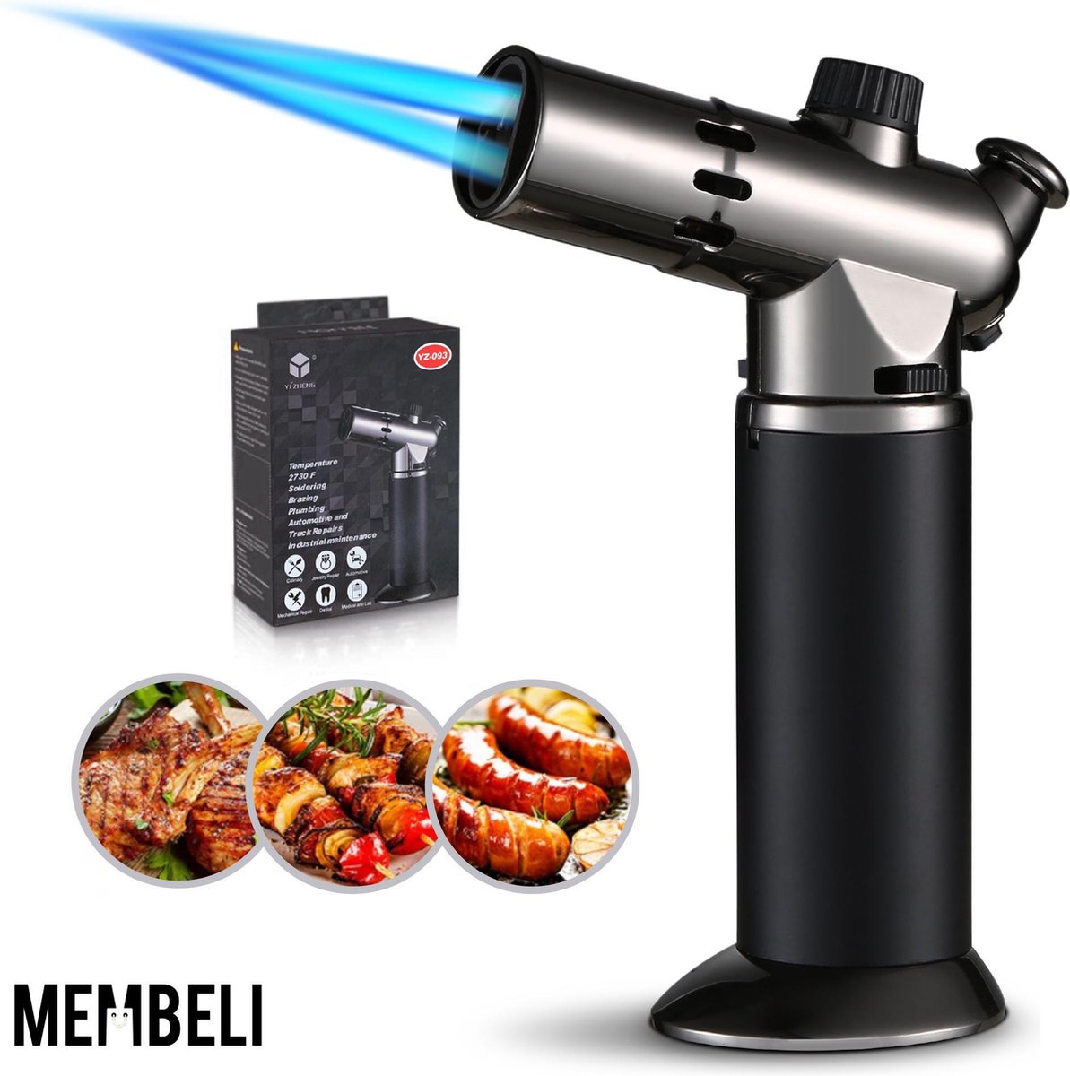 Membeli® Professionele Gasbrander Crème Brûlée Brander - Butaan - Grijs/ Zwart