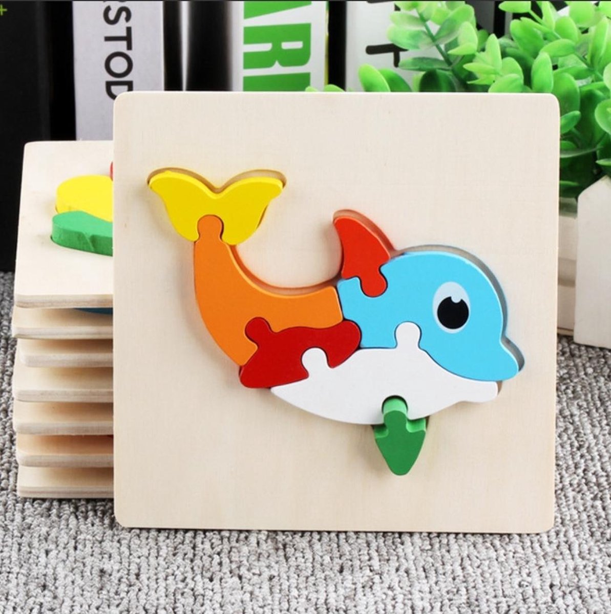 Baby speelgoed | Houten puzzel | Dolfijn Puzzel | Peuter puzzel | 7 delig