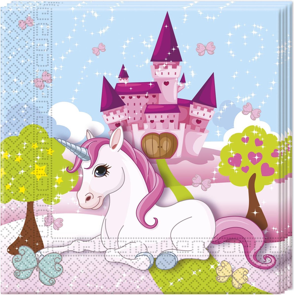 Unicorn Servetten 2-laags Meisjes 33 Cm Papier Roze 20 Stuks