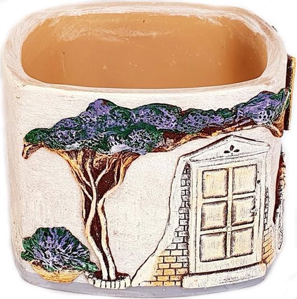 Vierkante crème Toscane wax windlicht 95/130/130 (incl. 1 stuk 3 uurs theelicht)