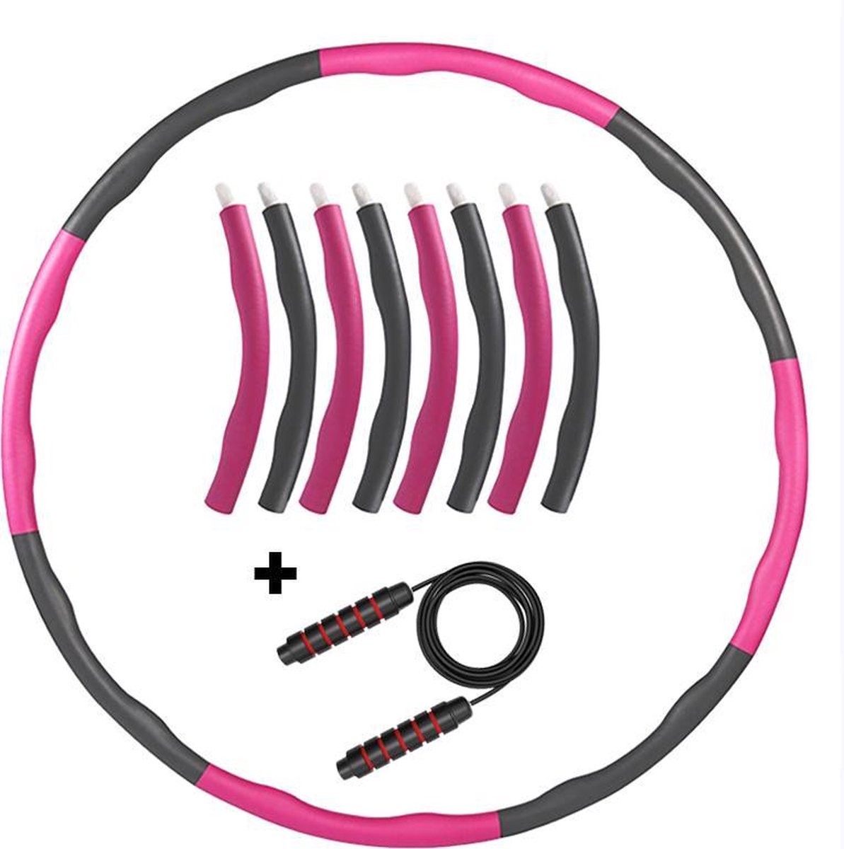 OHOME® Fitness Hoelahoep Inclusief Springtouw - Voor Volwassenen - Met Gewicht - Verstelbaar - roze