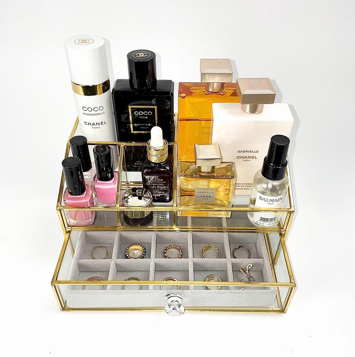 Make up organizer Stella | Goud| cosmetica organizer|sieraden organizer | Make up organizer | Beautybox | Vitrine boxje | Glazen box |Makeup organizer |Beauty organizer | Makeupbox |Organizer | Storage box |Make-uporganizer|Opbergdoos | Sieradendoos