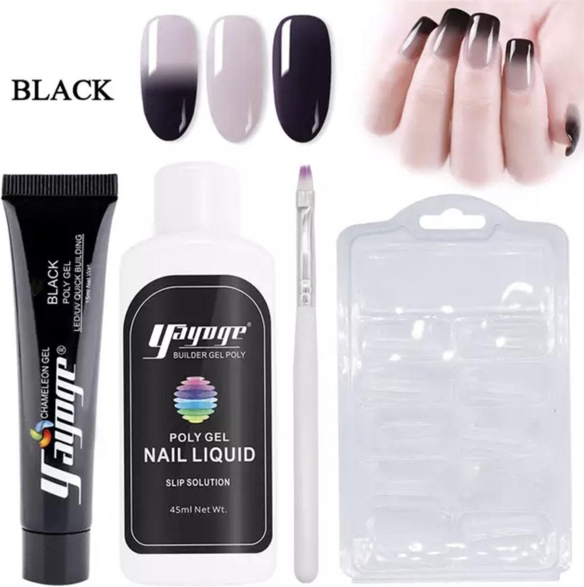 Yayoge chameleon polygel kleur zwart zonder lamp polygel starterpakket polygel starters kit nail art