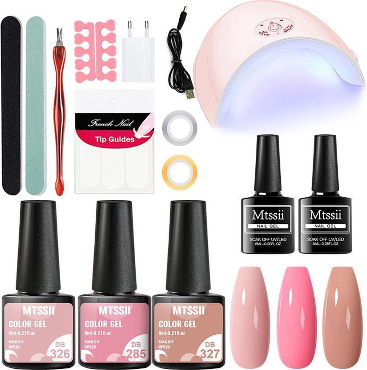 Mtssii - gelnagel kit - 3 Kleuren gelnagel - roze - Starterkit - Manicure Set - 36 Watt UV Lamp - gel nagels starterspakket - nepnagels -