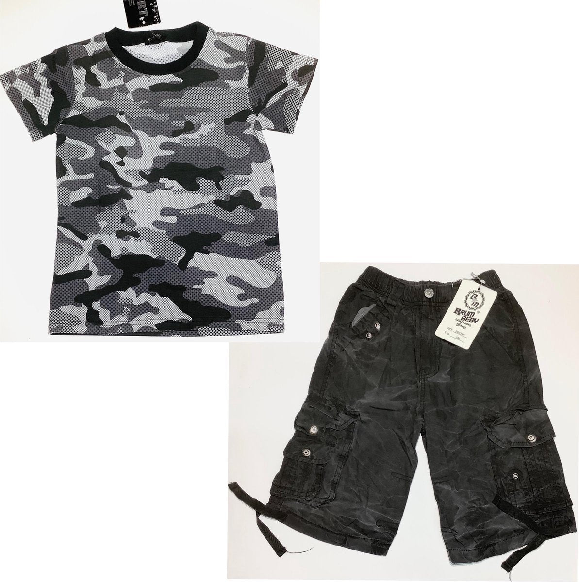 S&C army set - legerbroek + camouflage shirt - grijs - maat 104/110