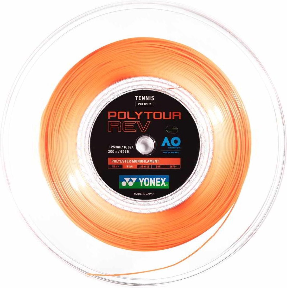Yonex Polytour Rev 1.25 mm Tennissnaar op rol 200m Oranje