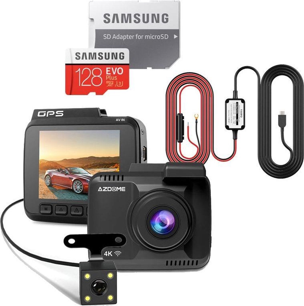 AZDome GS63H 4K 2CH Dual dashcam voor auto - Continue voeding  - 128gb