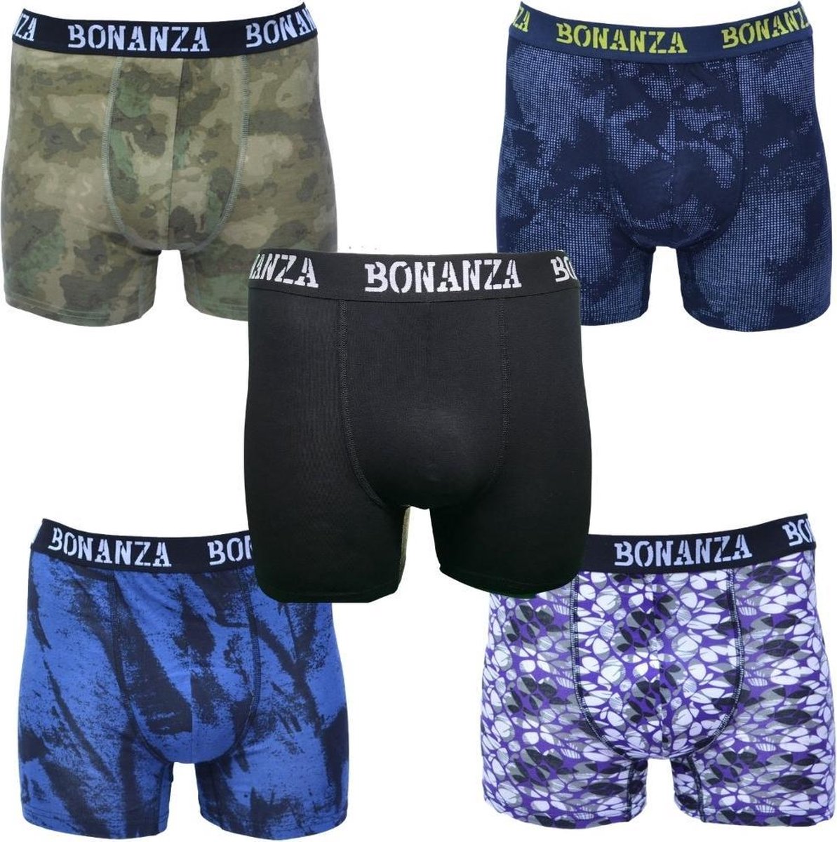 5 stuks Bonanza boxershorts - Katoen - 5 kleuren - Maat XL