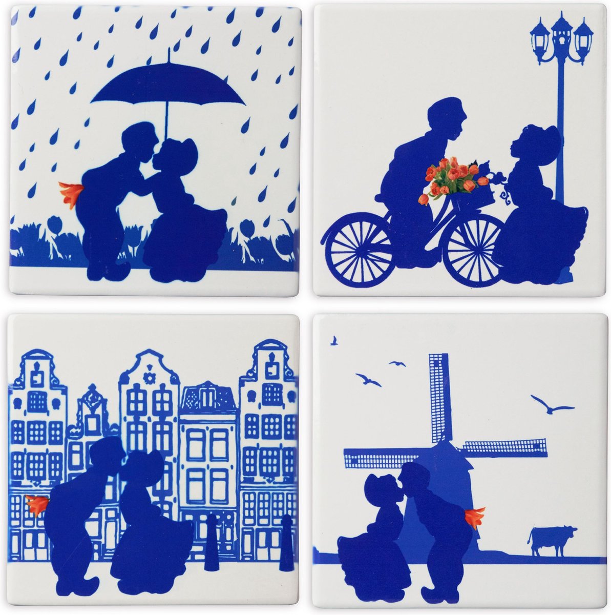 Onderzetters Kussend paar 4 stuks - Heinen Delfts Blauw - Holland