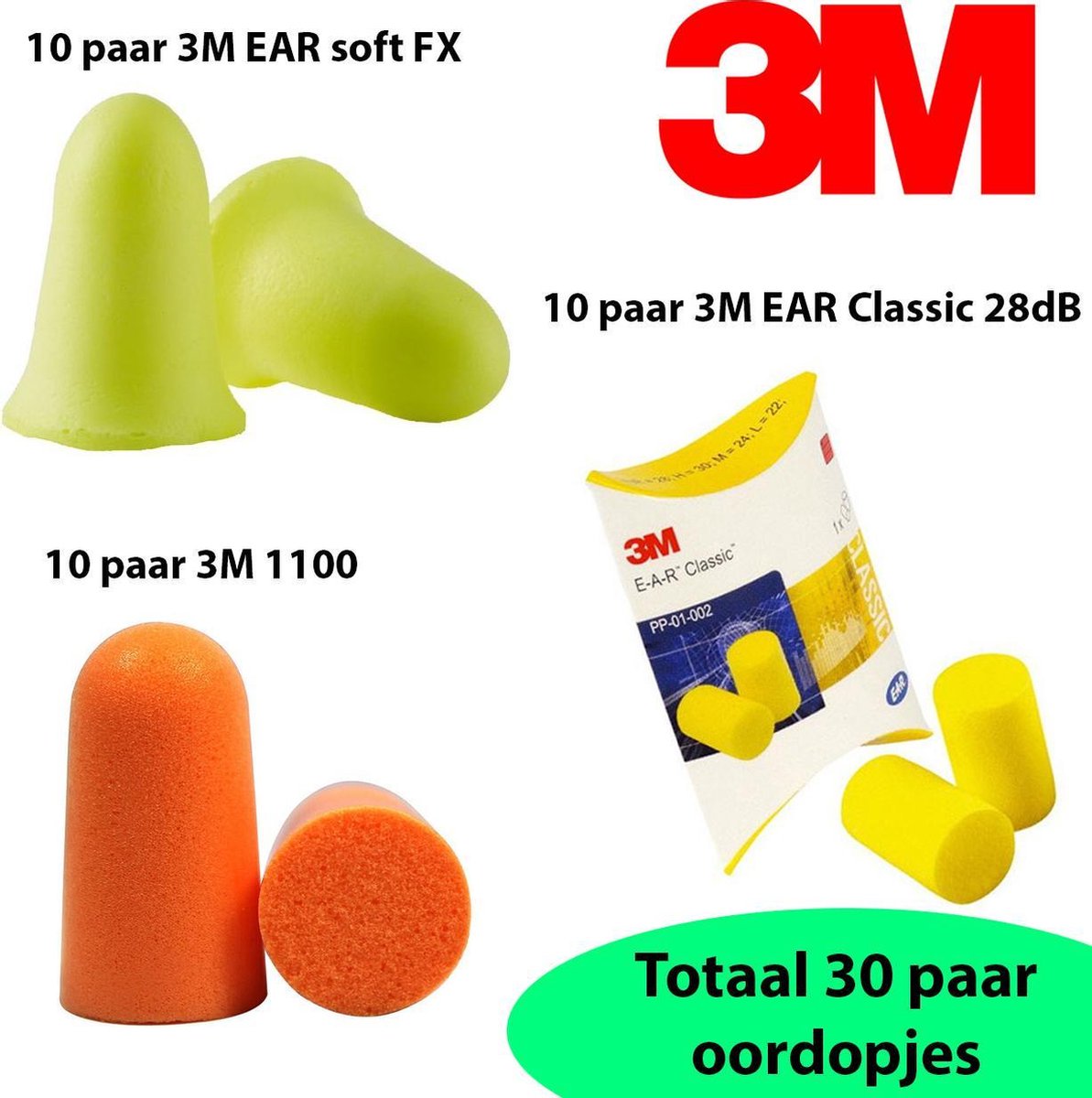 30 paar - SLAAP assorti 3M oordoppen HOGE DEMPING -  Earplugs - Oordopjes