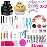 MaxedMore 282-Delige Luxe Taart Decoratie Set - Met E-Book - Benodigdheden voor het Decoreren van Taarten en Cupcakes - Taartdecoratie voor Verjaardag - Verjaardagstaart Versiering - Draaibaar Taartplateau op Voet - Nylon en Wegwerp Spuitzak