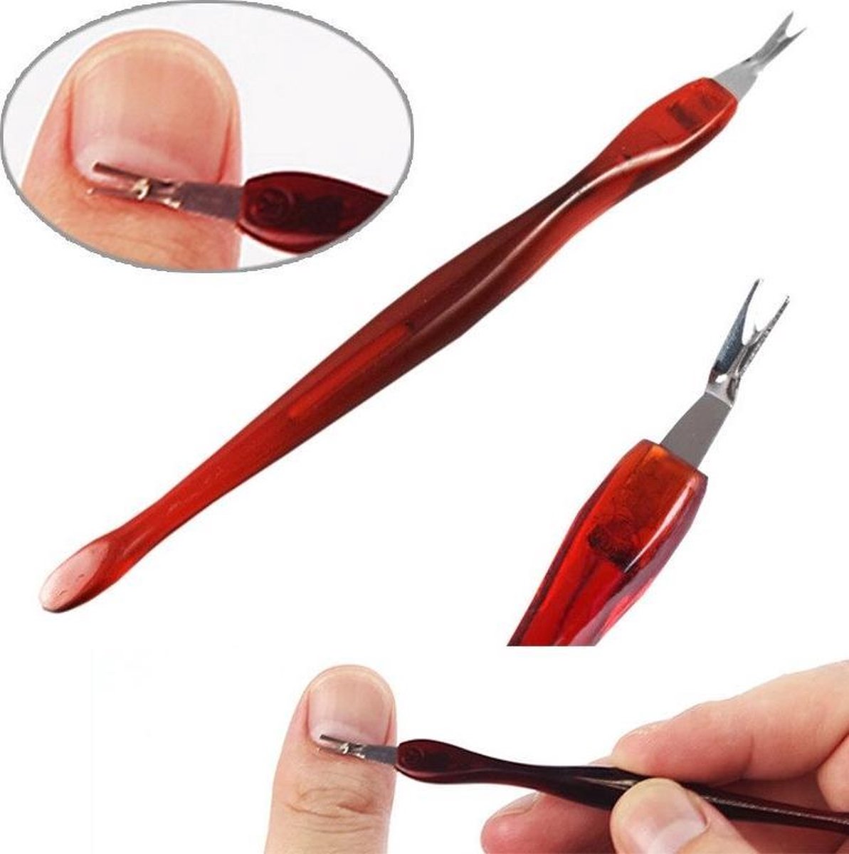 Nagelriem trimmer - Cuticle Remover - Dode Huid Vork Nipper - Pusher - Nagelriem Mesje - Rood