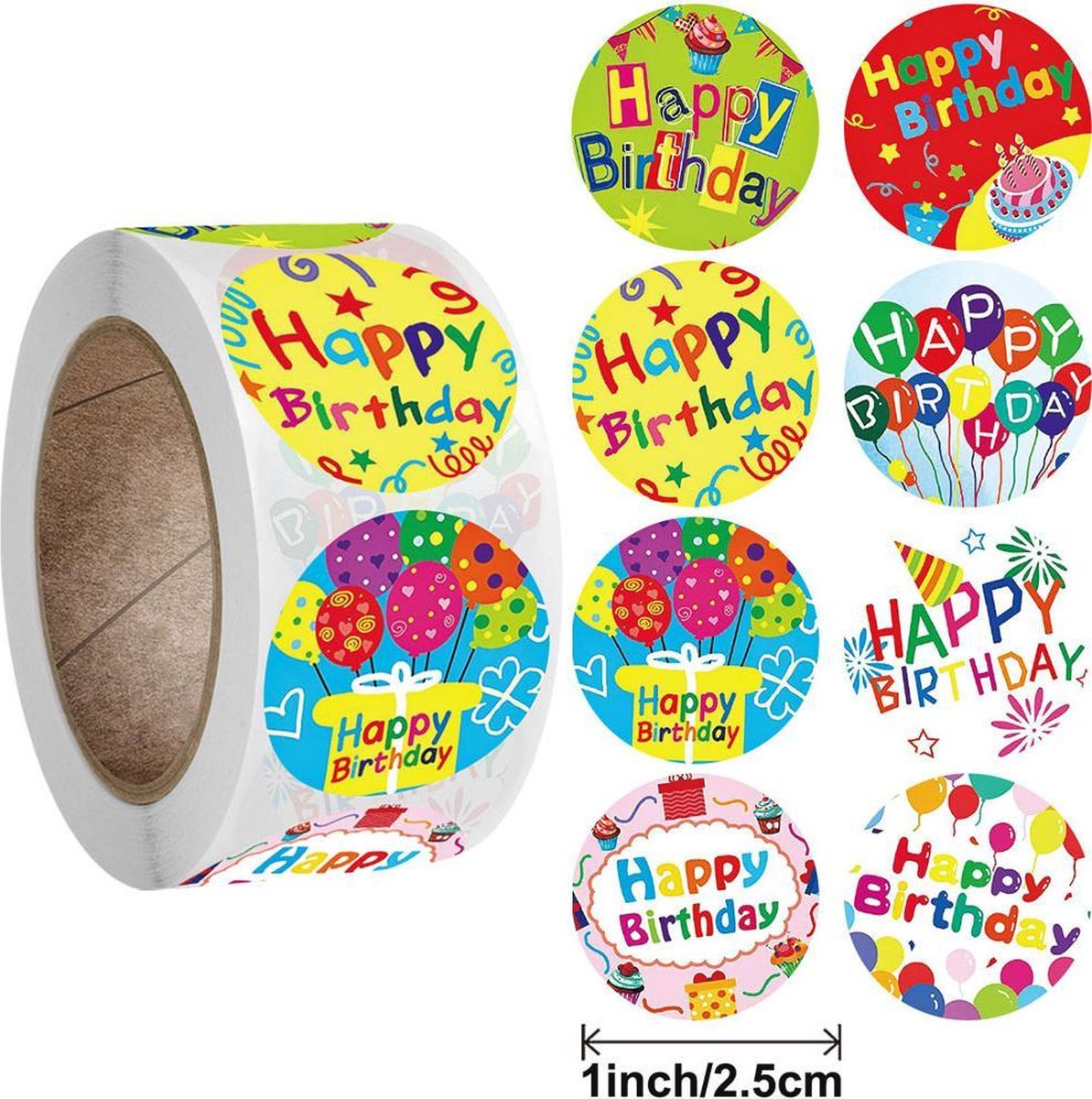 happy birthday stickers | stickerrol met 500 stickers| cadeaustickers | stickers | stickers voor kinderen | cadeaulabels  | sluitstickers | Blijderij