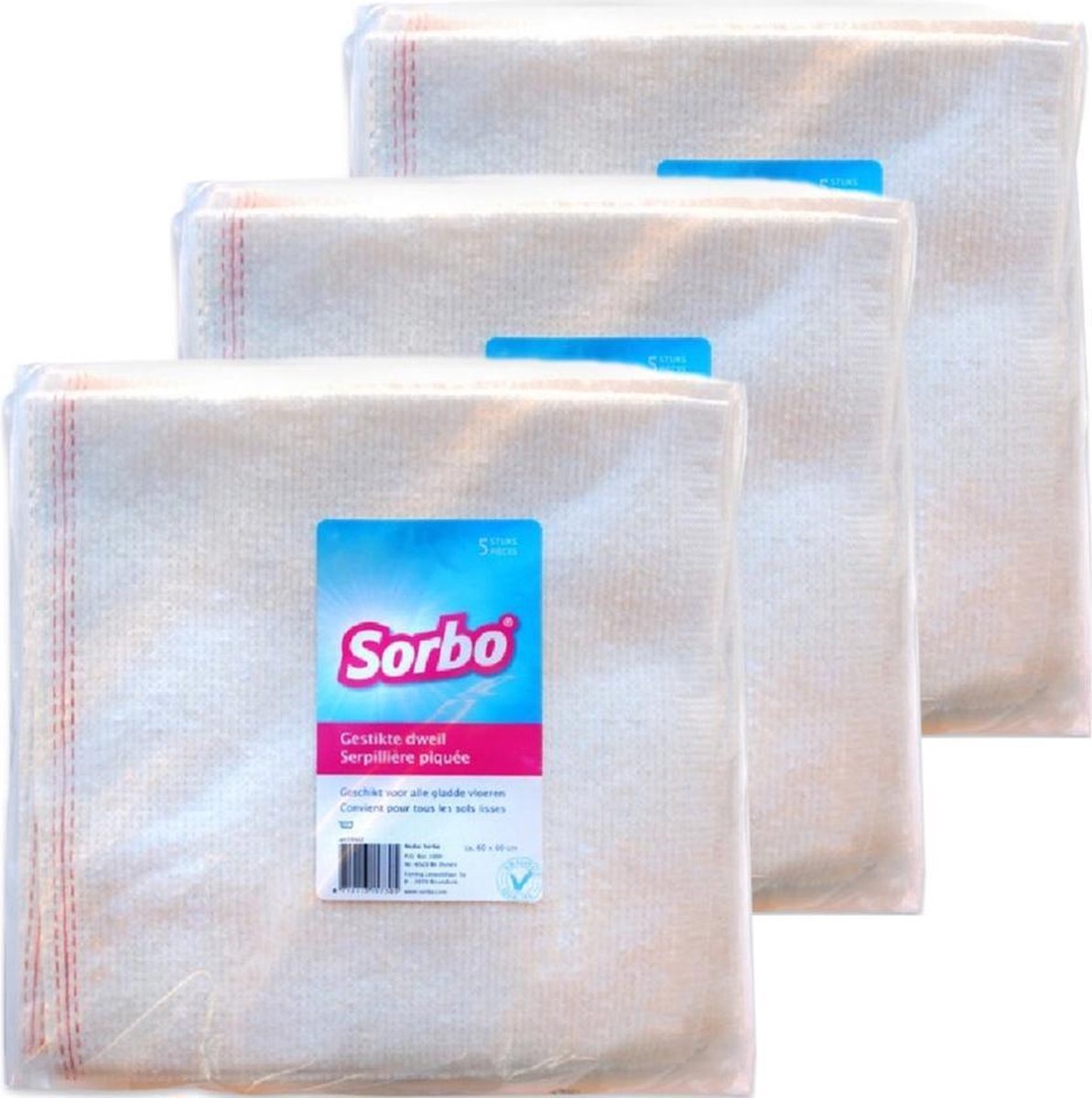 15x Sorbo witte katoenen dweilen/schoonmaakdoeken 60 x 60 cm - Dweiltjes/uishouddoekjes/schoonmaakdoekjes/vaatdoekjes/allesdweilen