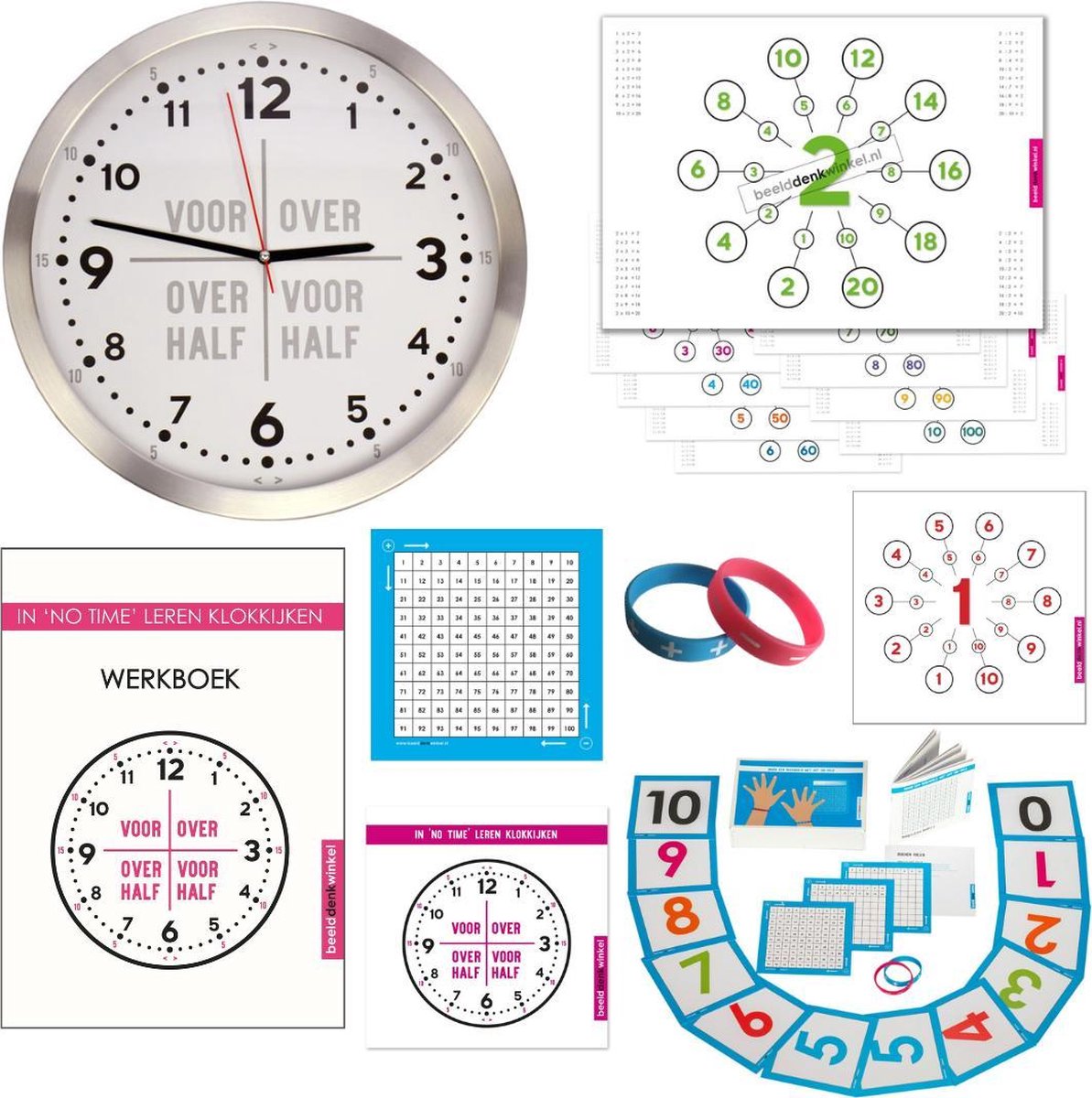 Onderwijspakket - Leren klokkijken - Leren rekenen - De tafel van 1-10 - Schoolpakket Beelddenken