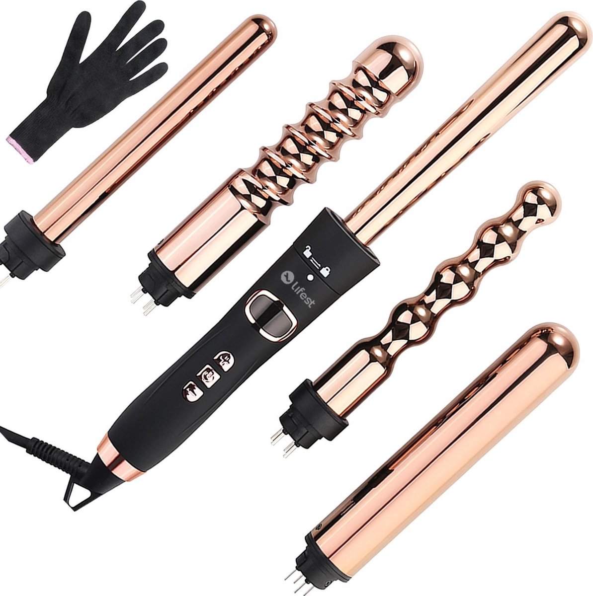 Lifest 5 in 1 Krultang met Opzetstukken - 13 tot 32mm - Rose Goud