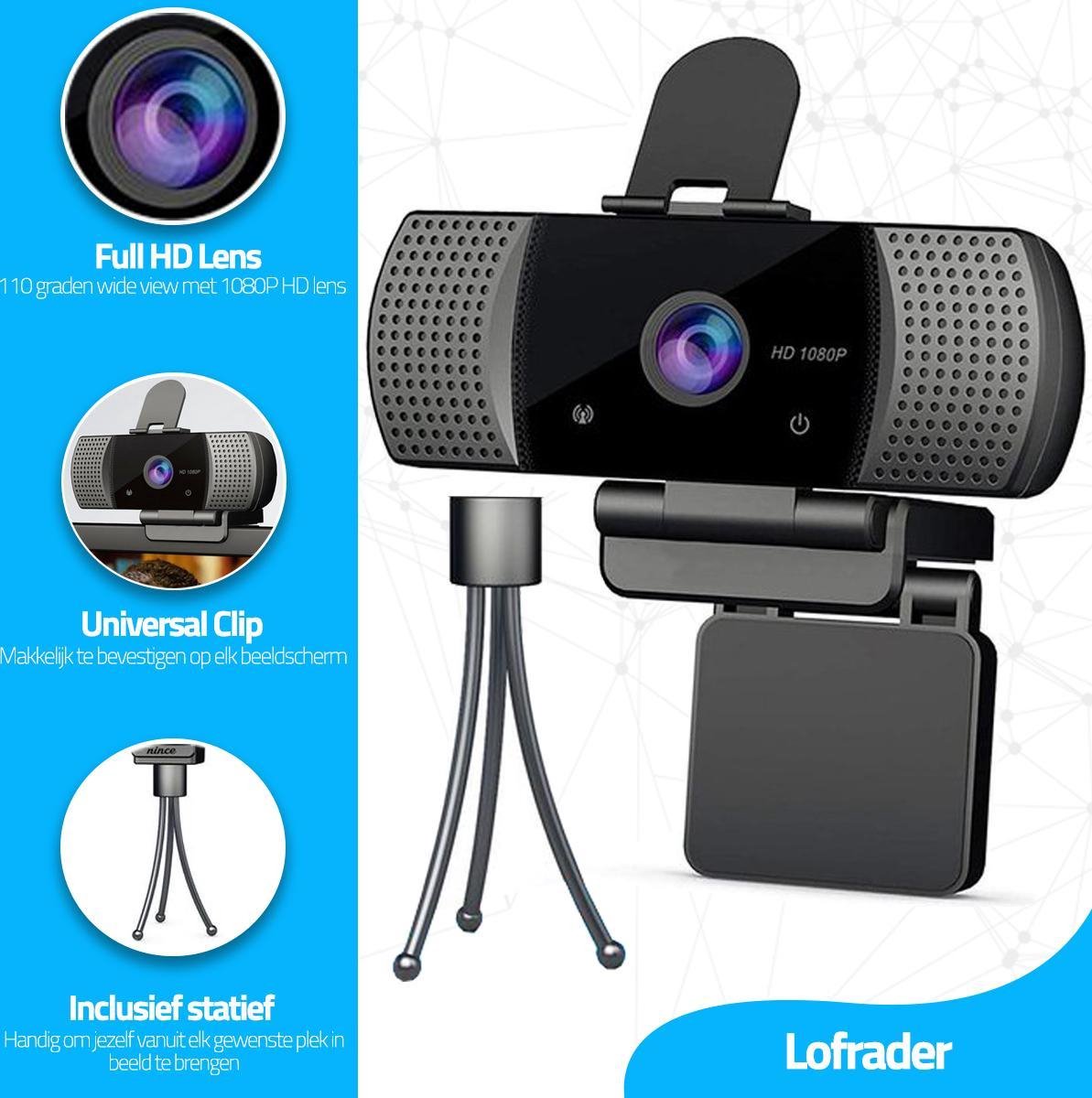 Lofrader Webcam van hoge Kwaliteit 2021 Model Full HD 1080P - Webcam voor pc / webcam voor laptop - Webcam met Microfoon - Webcams