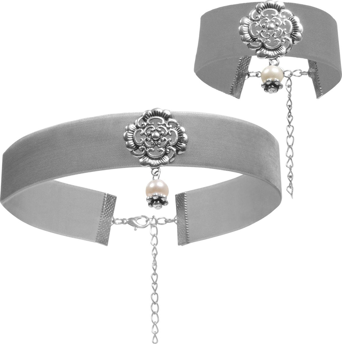 dressforfun - Halsketting en armband Zilverwoud grijs  - verkleedkleding kostuum halloween verkleden feestkleding carnavalskleding carnaval feestkledij partykleding - 302938