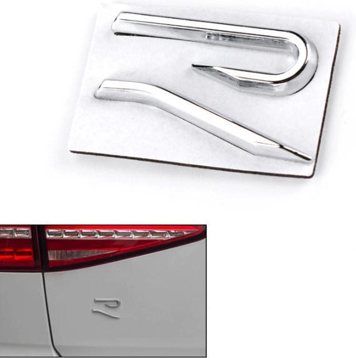 R embleem sticker - Volkswagen - Golf - MK8 - 4Motion - Badge - Logo - Achterkant - Achterklep - Chroom