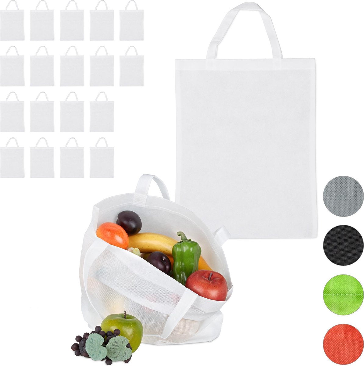 relaxdays 20 x boodschappentas - stoffen tas - effen gekleurd opvouwbaar - 50x40 - wit