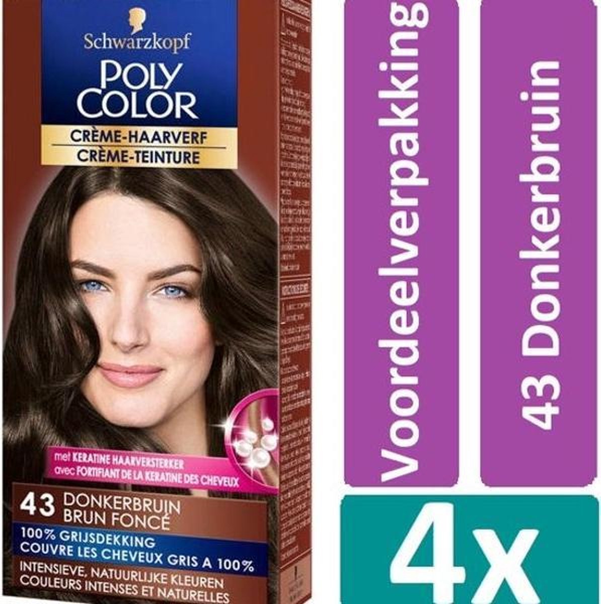 Poly Color 43 Donkerbruin Haarverf 4 stuks Voordeelverpakking