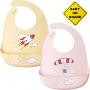 Flouer Siliconen Slabbetje Baby - 2 Stuks - Inclusief Baby on Board Sticker - Khaki en Roze