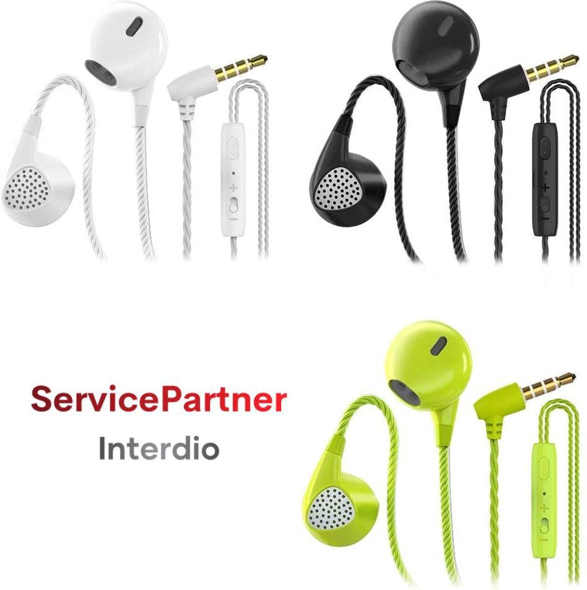 Interdio Oortelefoon - Oortjes - Earbuds - Groen - Zwart - Wit - 3 Stuks
