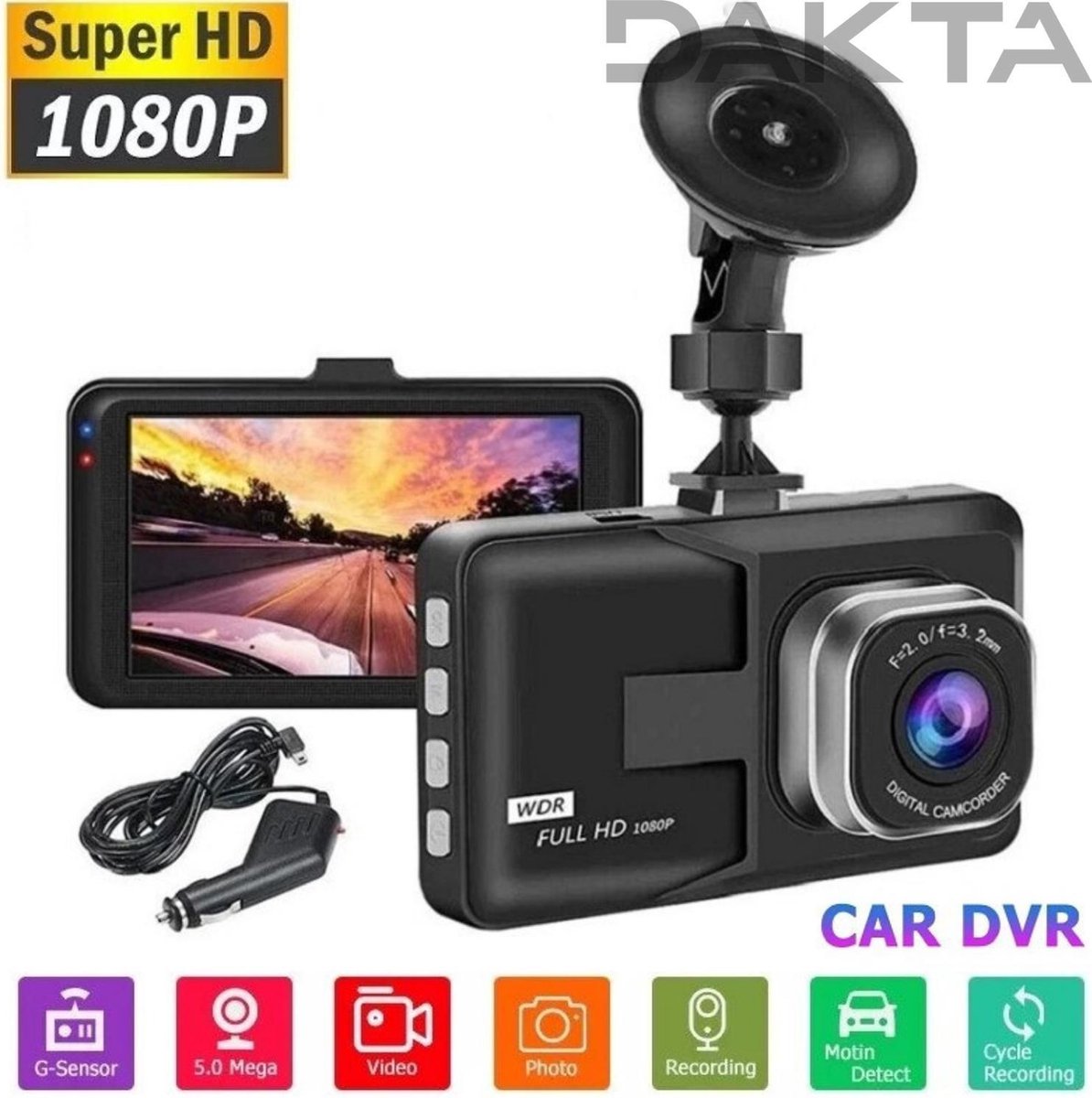 Dakta® Dashcam | Dashcam voor auto | Video recorder | Met nachtzicht | Zwart | Dashboard camera | Camera
