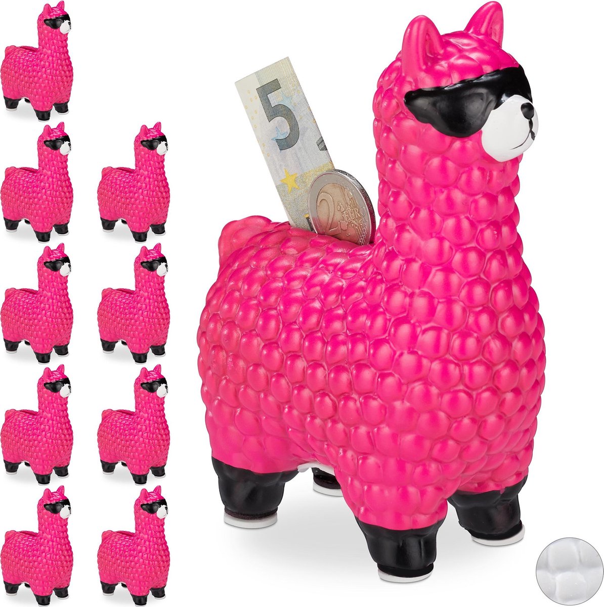 relaxdays 10 x Spaarpot lama - roze - keramiek - kinder spaarvarken - decoratie