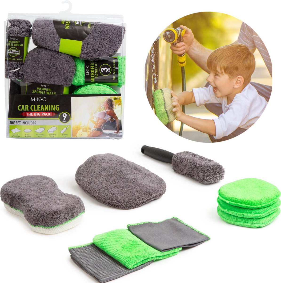 Complete Autowas Set Microvezel - 9 delige set - Autowasset Autopoetsdoeken - Autowas Producten -