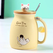 kat thee kop geel - cat tea cup geel - 450 ml - theekop - kat theekop - mok - beker - geschenk - cadeau - gift - huis - kat - tea cup - home - theekopjes - keramiek - keramische theekop