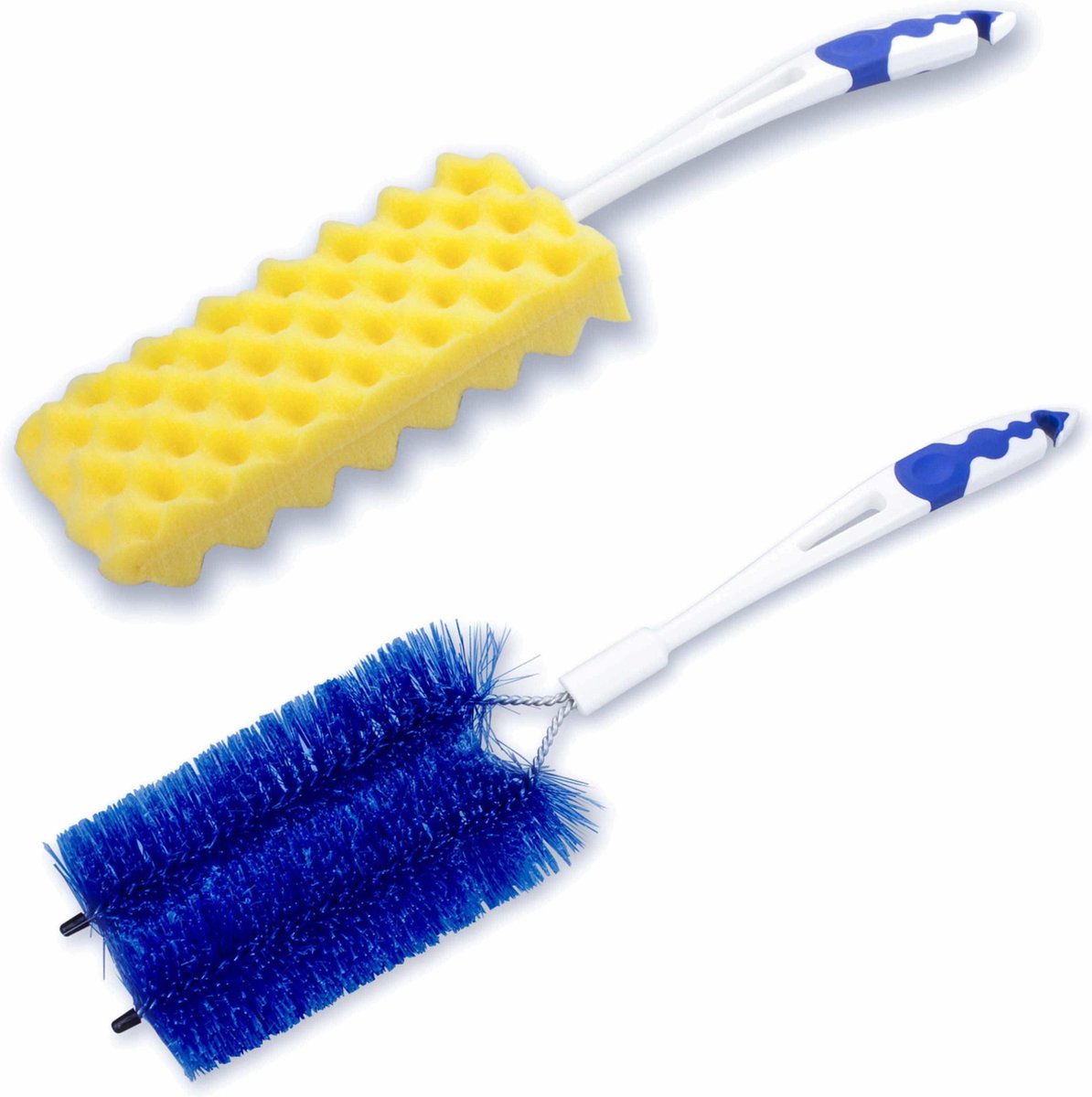 2- Delige verwarming schoonmaakset  blauw/wit - schuim borstel - Dubbele radiator borstel