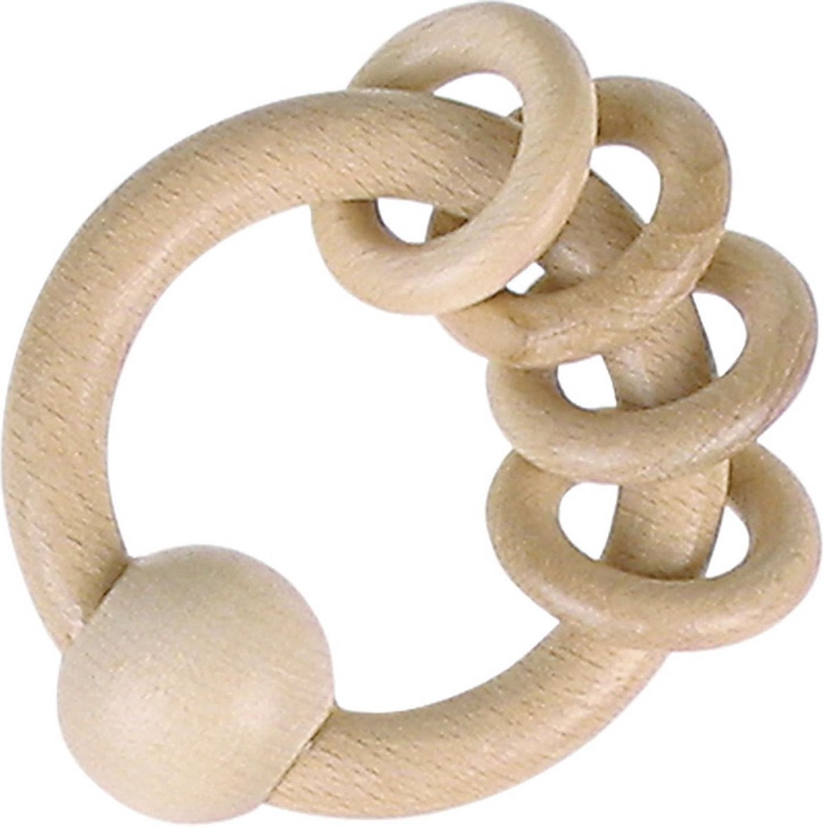 Rammelaar - Bijtring - Met 4 ringen - Hout - Naturel