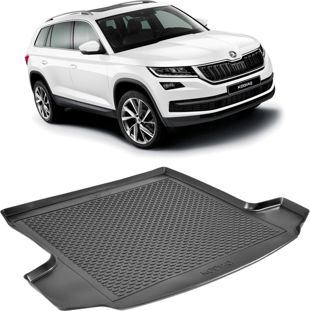 Kofferbakmat - kofferbakschaal op maat voor Skoda Kodiaq 7-zitter - 7 persoons - zwart - hoogwaardig kunststof - waterbestendig - gemakkelijk te reinigen en afspoelbaar