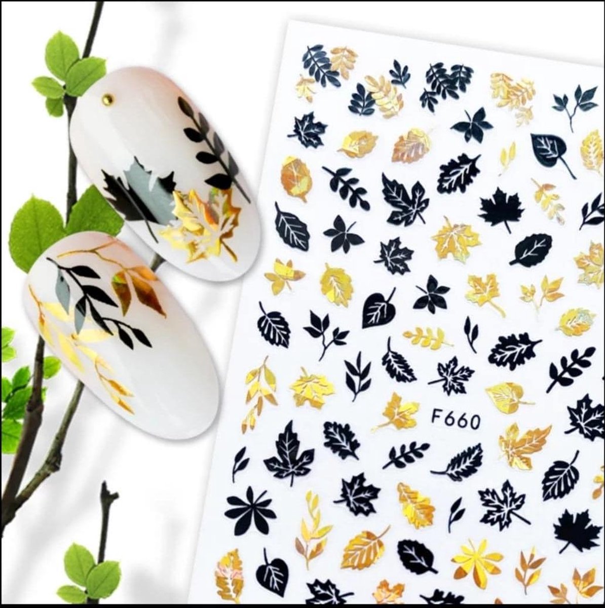 Nail art nagel sticker Zwart Goud blad
