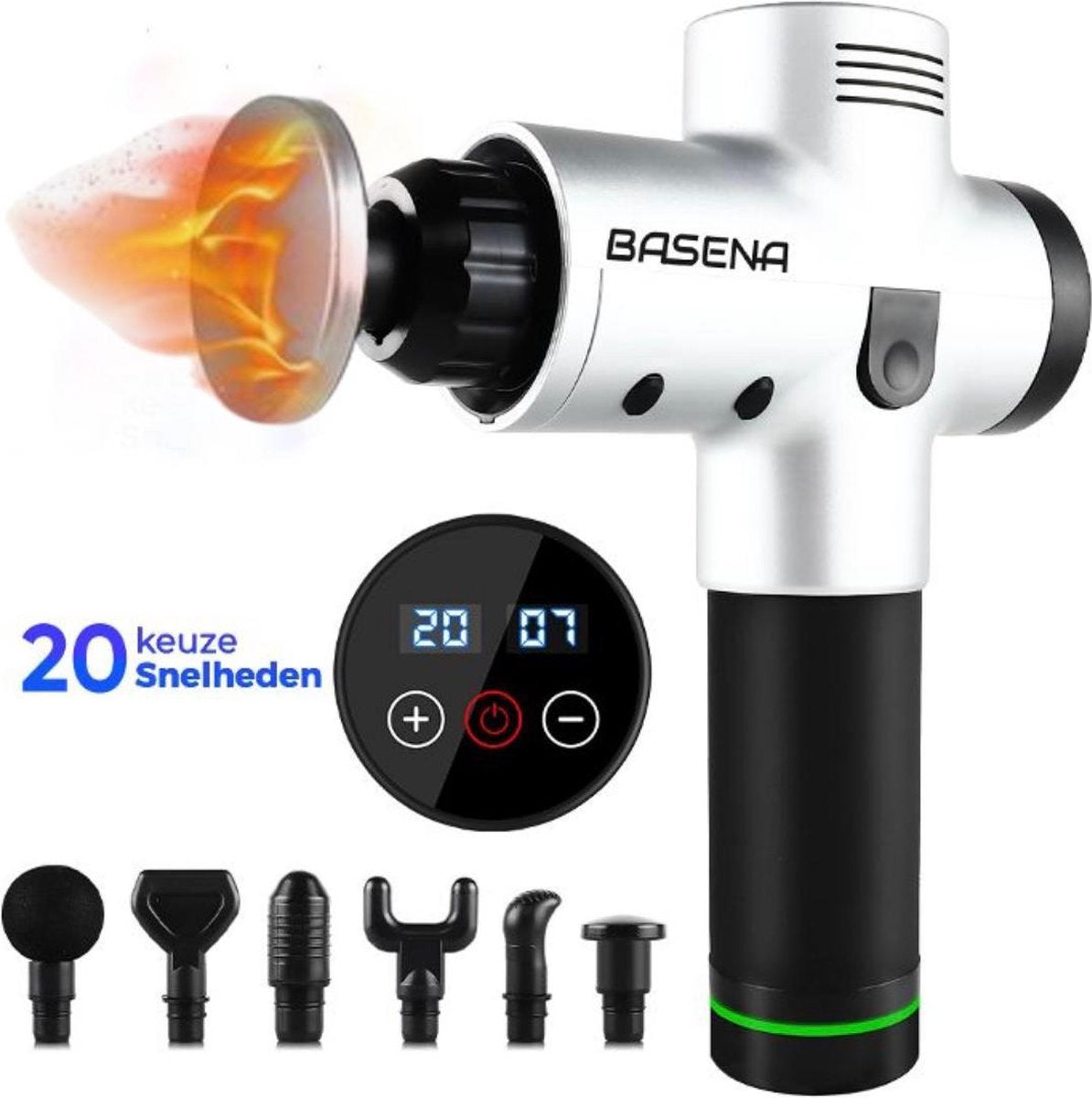 Basena - massage gun - verwarmde kop- sport and relax massage - grijs