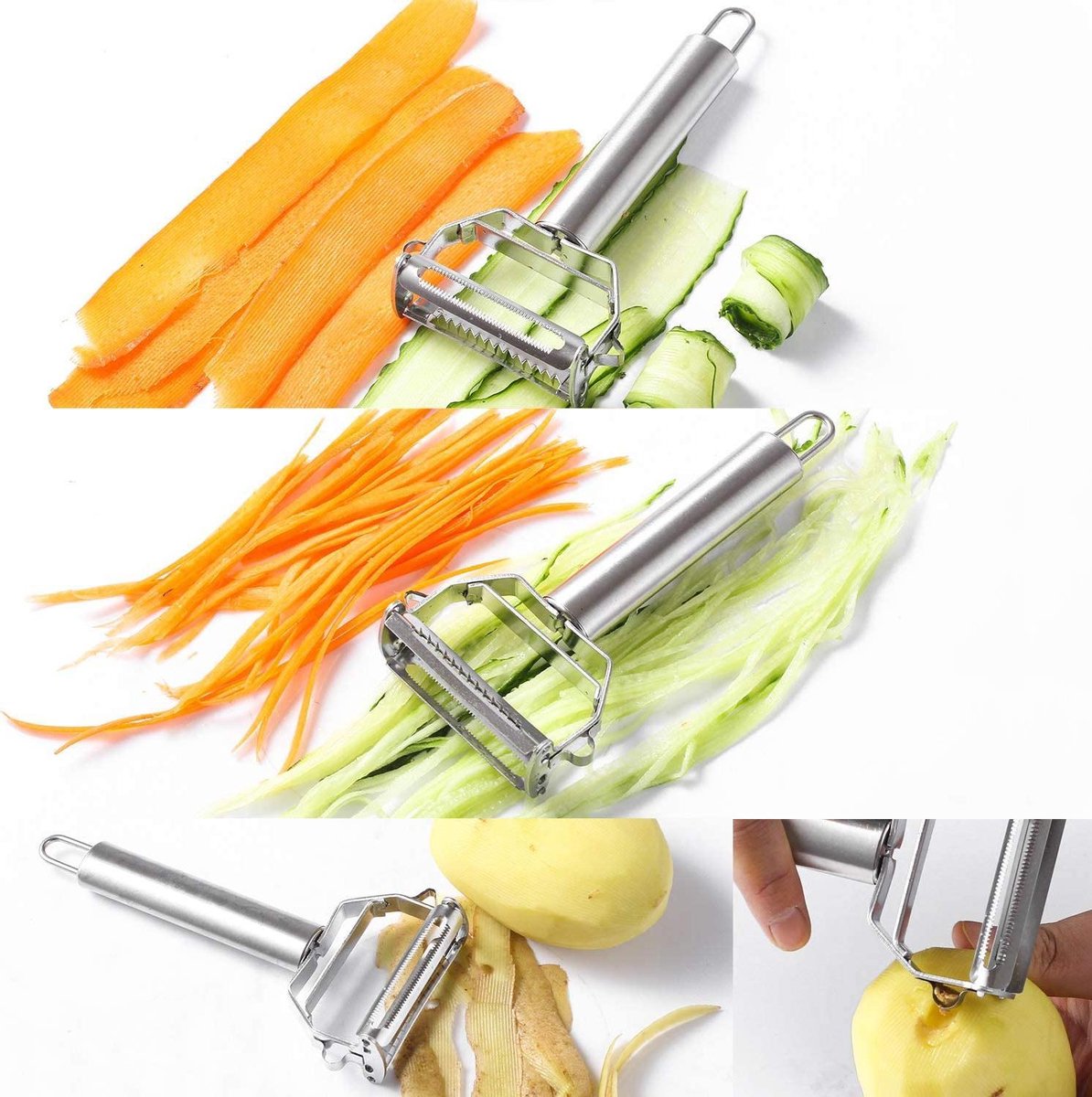 Julienne & Groenteschiller - Roestvrijstalen dunschiller Dubbelzijdig mes Multifunctionele groentesnijder en fruitsnijder Dubbel mes voor keuken