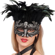 Zilverkleurig masker met veren voor vrouwen - Verkleedmasker