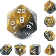 Polyset Dice | Dobbelstenen - Set Van 7 Stuks - Goud Zwart Glitters en Wit | Polydice | Voor D&D en Andere Rollenspellen | Plastic Dobbelstenen Set voor Dungeons and Dragons | Polyhedral Dice Set