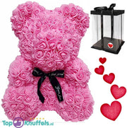 Roze Rozen beer met Strik 30 cm + Luxe Geschenkdoos + Liefdes Sticker! | Love Teddybeer | I Love you Knuffelbeer gift box | Roos Beertje met liefde |Roses Bear Valentine Day giftbox | Cadeau