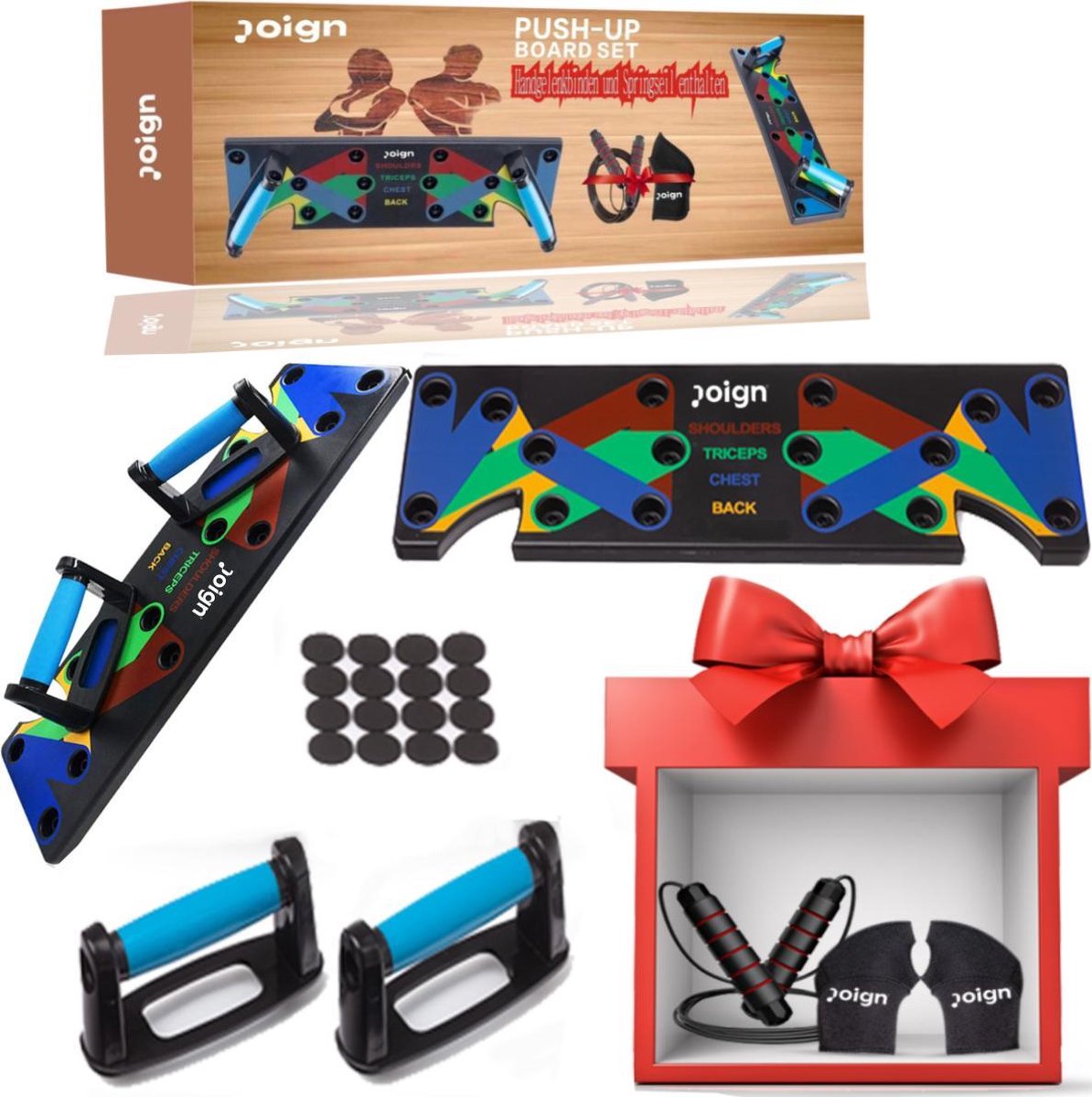 Joign ® Push up bord Met springtouw en polsbandjes - push up bord -push up board - push up - opdruksteunen - opdruk steunen - spiertraining - Push up Bars - polsbandages - springtouw - Push up Grip - Thuis Sporten - polsbandjes