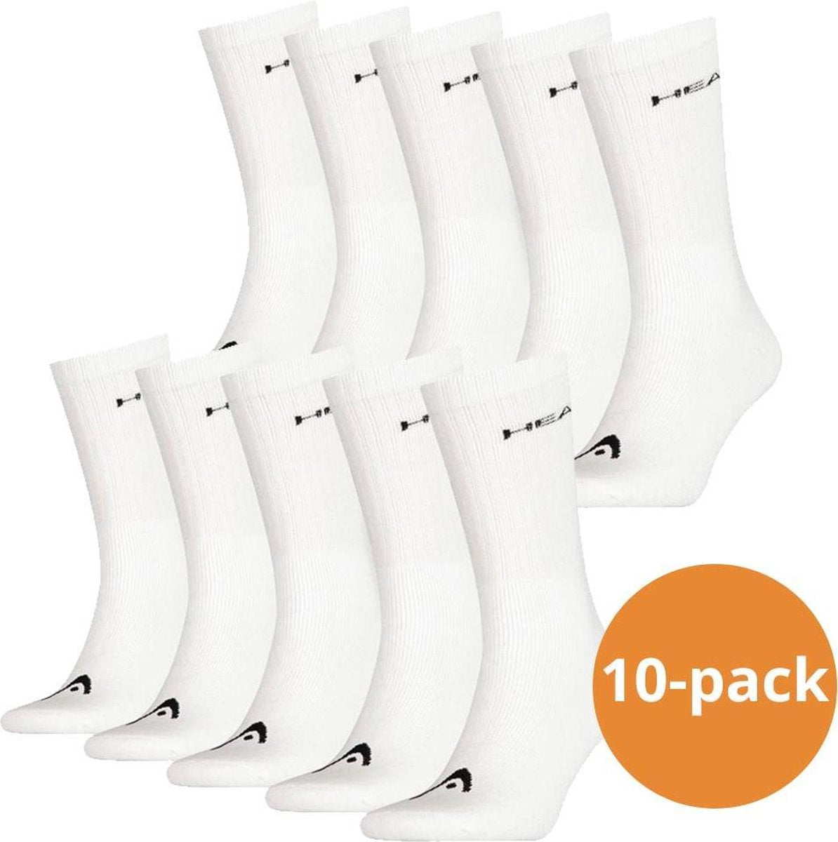 Head Crew sokken - Unisex sportsokken - 10 Paar Witte Sokken - Maat 35/38
