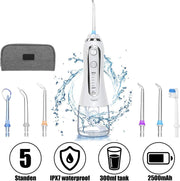 MyStand® Waterflosser - Monddouche - GRATIS Reistas - Waterflosser Draadloos - Tandsteen Verwijderen - 5 standen - 6 opzetstukken -Wit