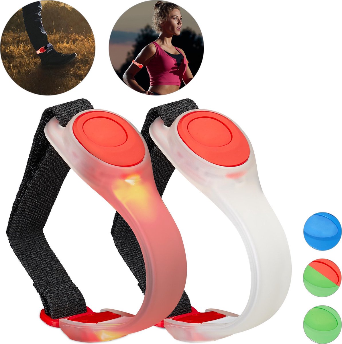 relaxdays led armband - hardloop armband - 2 stuks - joggen veiligheidslicht - knipperend rood