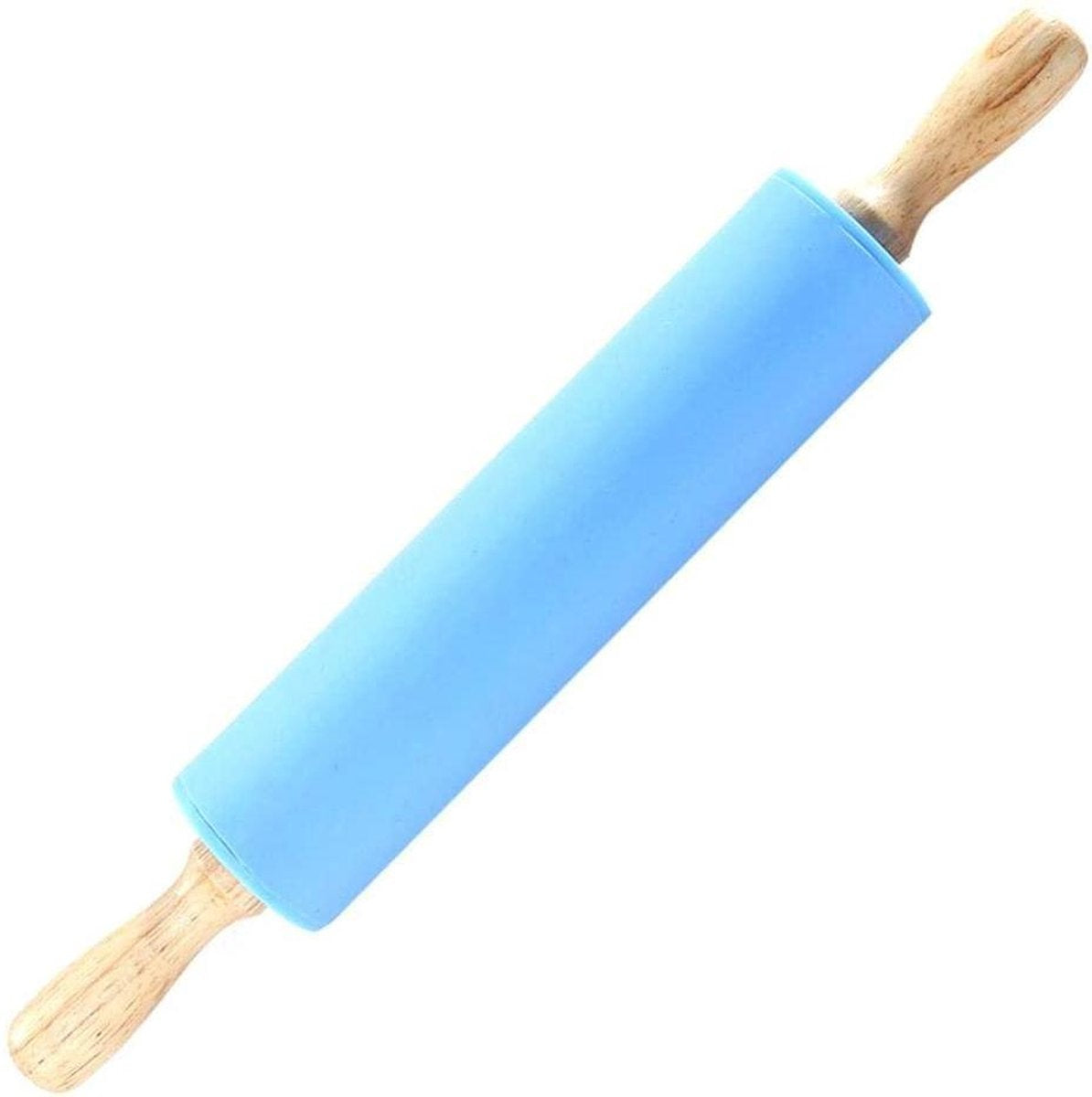 Doodadeals® Deegroller Antikleef – Deegroller Siliconen – Pizza Deegroller – Houten Handvat – Rolstok – Blauw